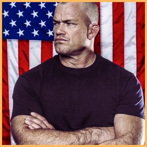 Jocko Willink in front of America flag