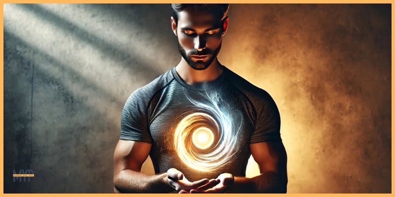 visually stunning composition of the man holding the glowing orb, symbolizing balance and mastery